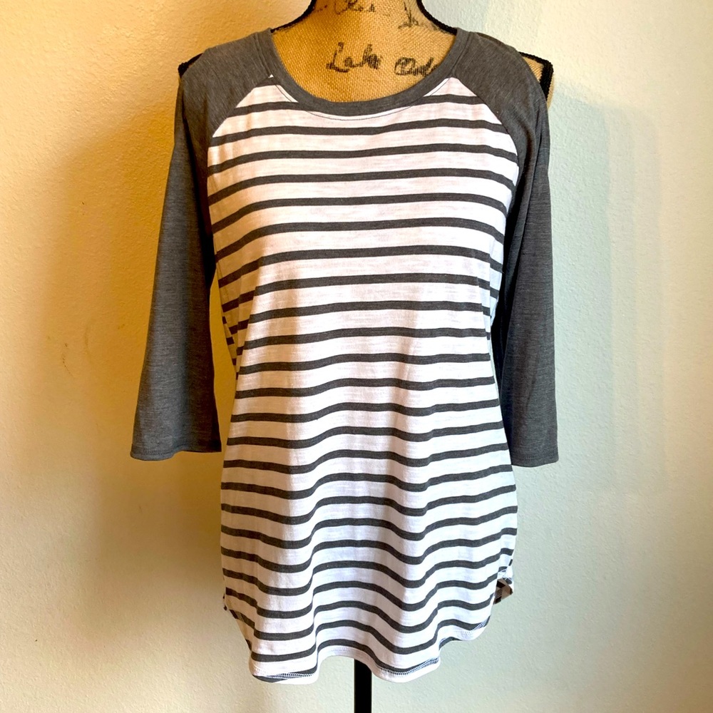 Striped tee with shoulder cutouts